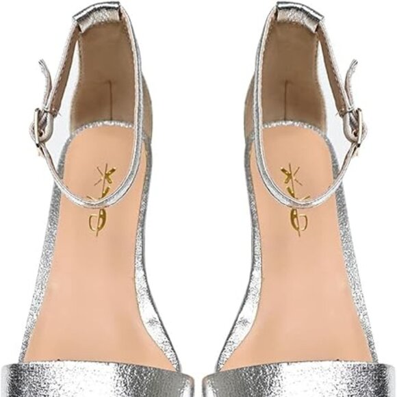 Size 13 XYD open toe low heel chunky block sandals buckled ankle silver - Picture 5 of 16